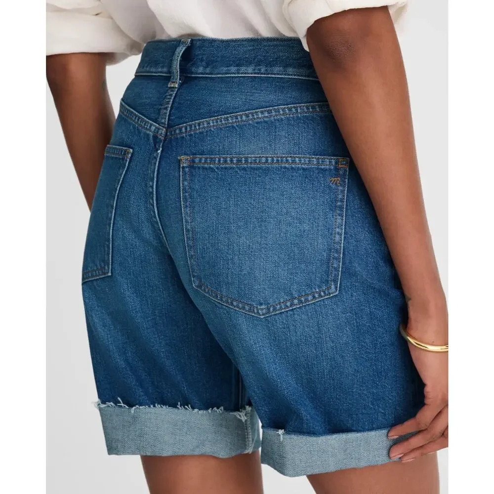 Madewell 33 WAIST Baggy Cuffed Button-Fly Mifflin Wash Denim Jean Shorts NWT